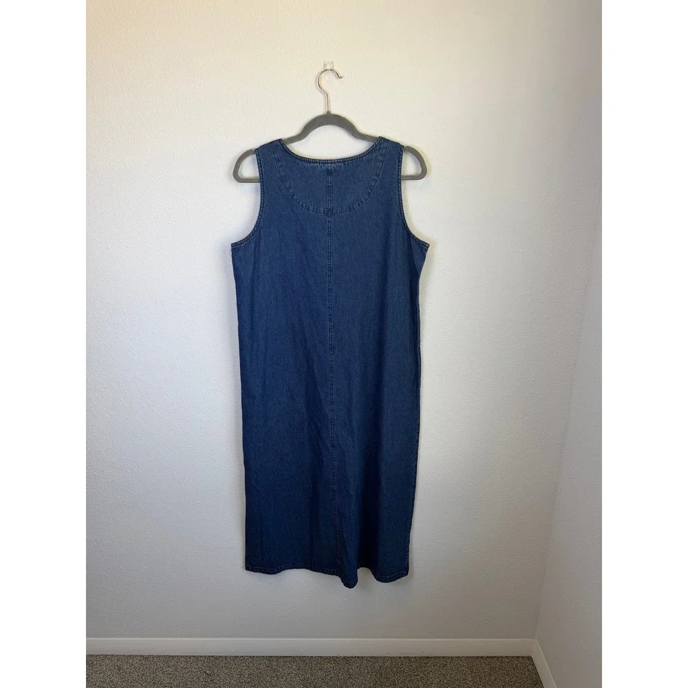 Vtg Denim Floral Embroidered Midi Dress Womens Petite Large Granny Cottagecore - Picture 5 of 6